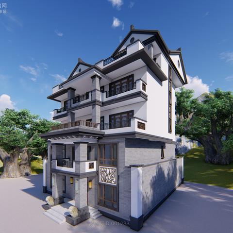 对称别墅外观设计，细节与数据之美